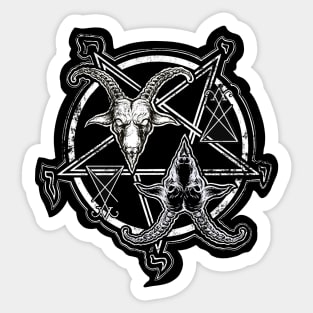 Two Faces of Devil - Baphomet, devil, black and white, black Phillip, goat, horns, skull, night Sticker